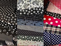 Eine bunte Collage verschiedener Stoffmuster für handgefertigte Hunde-Halstücher